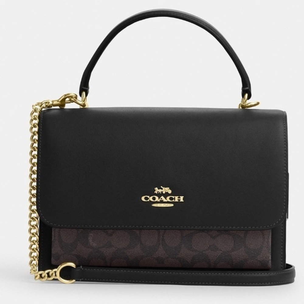 New Coach Klare Top Handle Bag In Signature Canvas Black and Brown Crossbody Bag
